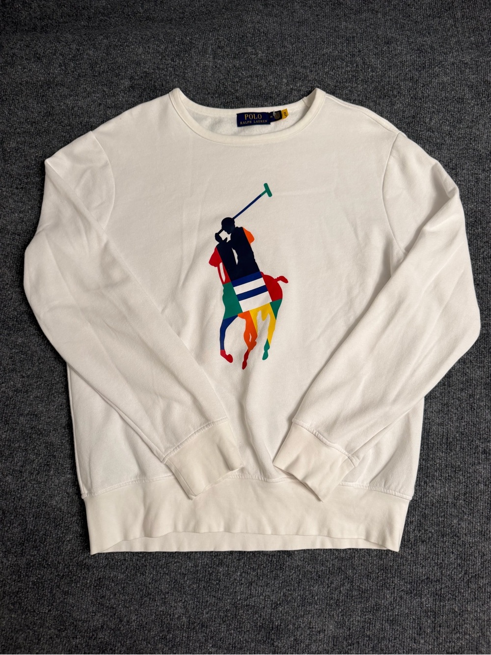 Ralph Lauren White Crewneck Sweatshirt with Multicolor Polo Player
